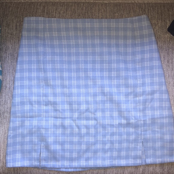 3/$15 Blue Plaid Double Slit Hem Tight Mini Skirt with Zipper - Picture 4 of 4